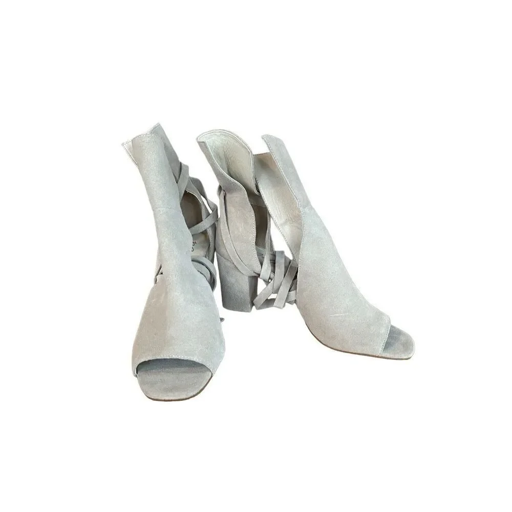 Matisse Womens Gray Suede Ankle Ties Peep Toe Block Heel Sandal Size 9M